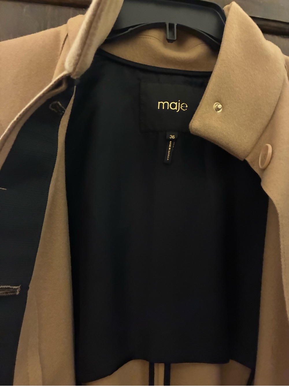 NWOT Maje NYC Wool Luxury Cape in Camel Lined with Waist Tie Size 4-6 (Small) - Picture 5 of 15